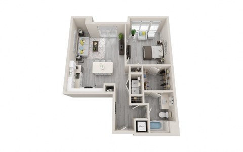 Floor plan for 1 bed, 1 bath, 866 sqft