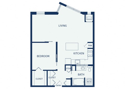 Floor plan for 1 bed, 1 bath, 757 sqft