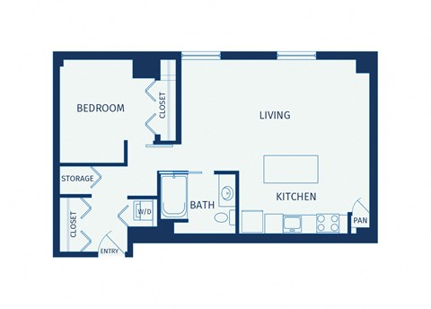 Floor plan for 1 bed, 1 bath, 773 sqft
