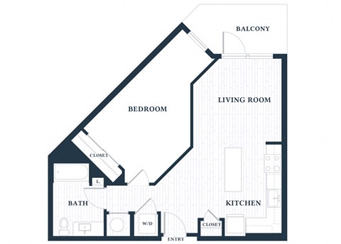 Floor plan for 1 bed, 1 bath, 734 sqft