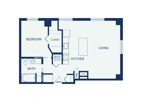 Floor plan for 1 bed, 1 bath, 777 sqft
