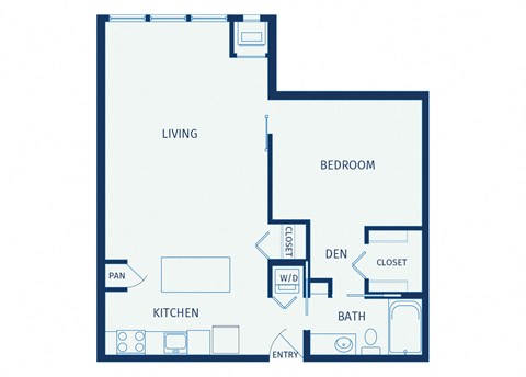 Floor plan for 1 bed, 1 bath, 786 sqft