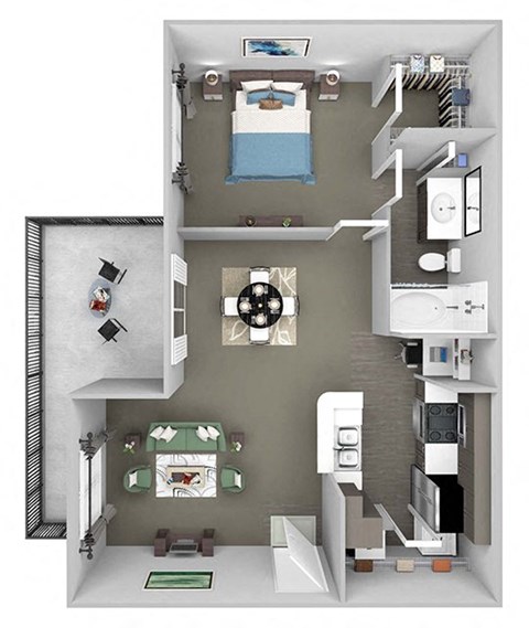 Floor plan for 1 bed, 1 bath, 711 sqft