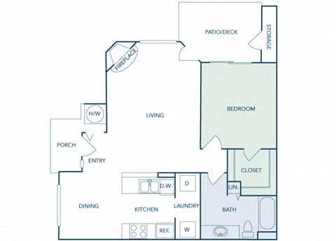Floor plan for 1 bed, 1 bath, 794 sqft