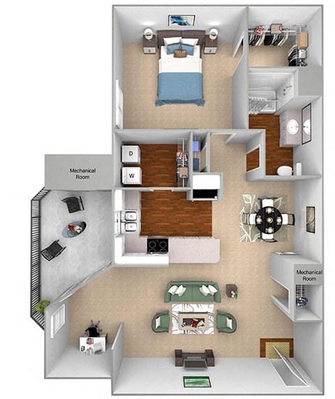 Floor plan for 1 bed, 1 bath, 790 sqft