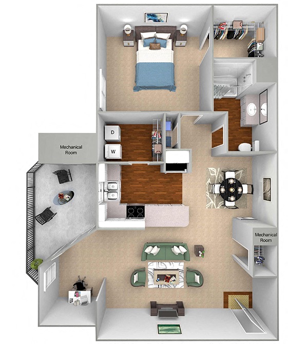 Floor plan for 1 bed, 1 bath, 790 sqft