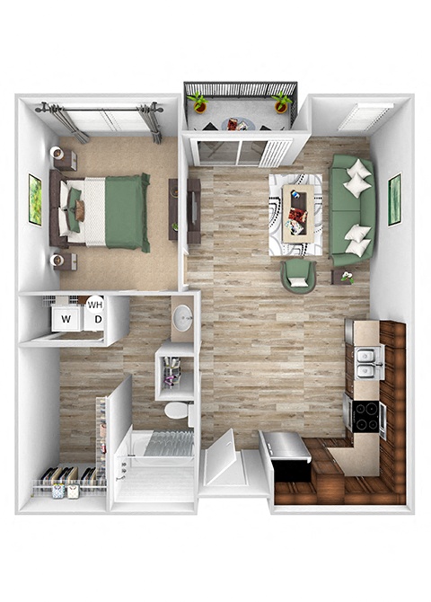 Floor plan for 1 bed, 1 bath, 702 sqft