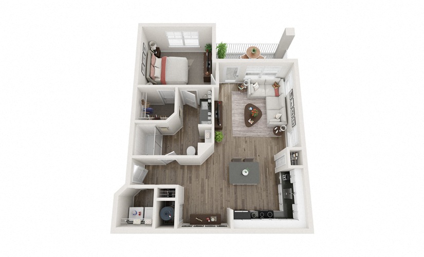 Floor plan for 1 bed, 1 bath, 790 sqft
