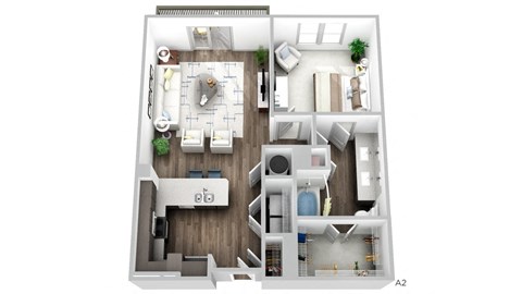 Floor plan for 1 bed, 1 bath, 852 sqft
