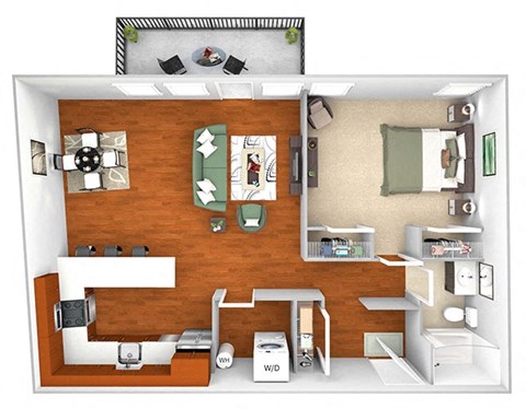 Floor plan for 1 bed, 1 bath, 794 sqft