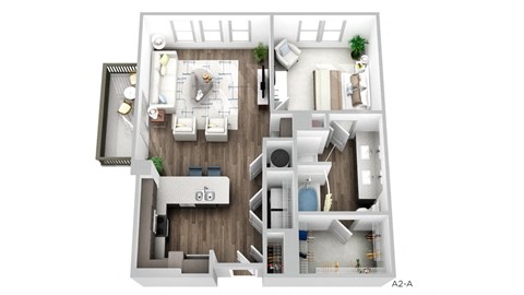 Floor plan for 1 bed, 1 bath, 865 sqft