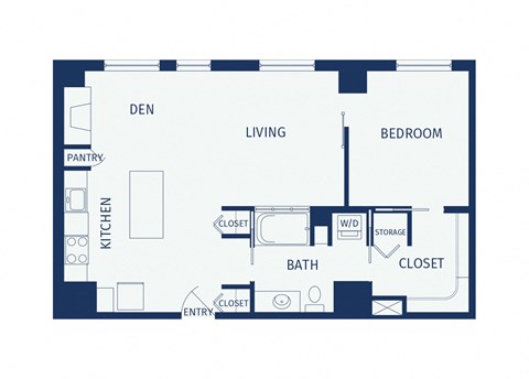 Floor plan for 1 bed, 1 bath, 810 sqft