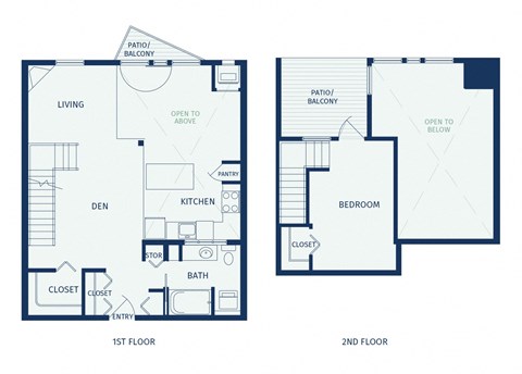 Floor plan for 1 bed, 1 bath, 935 sqft