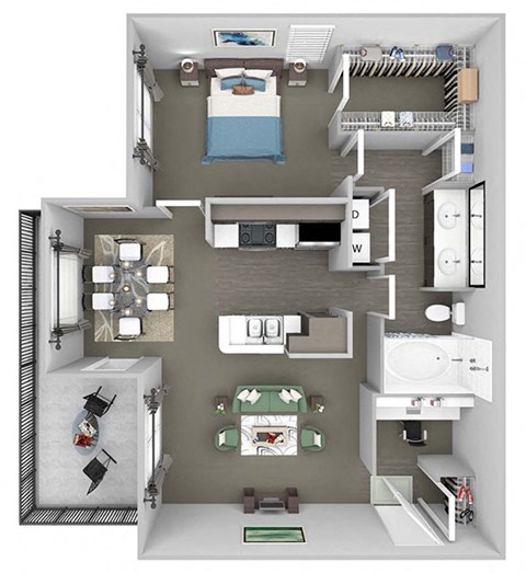 Floor plan for 1 bed, 1 bath, 802 sqft