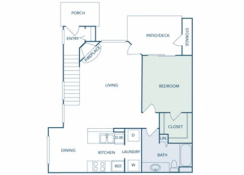 Floor plan for 1 bed, 1 bath, 854 sqft