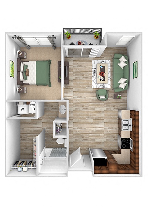 Floor plan for 1 bed, 1 bath, 709 sqft
