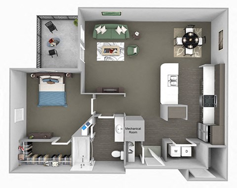 Floor plan for 1 bed, 1 bath, 812 sqft