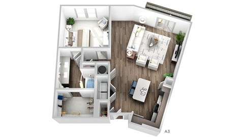 Floor plan for 1 bed, 1 bath, 974 sqft