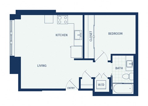 Floor plan for 1 bed, 1 bath, 553 sqft