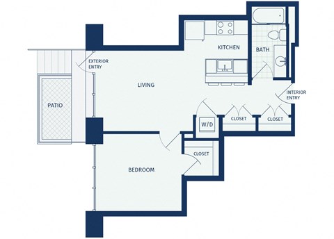 Floor plan for 1 bed, 1 bath, 634 sqft