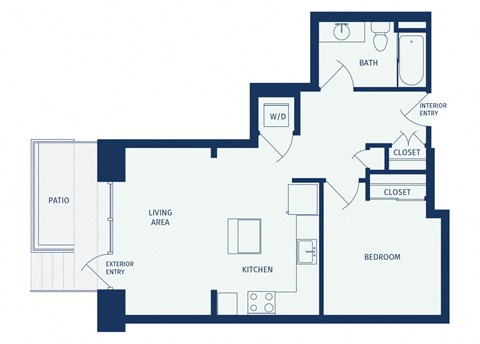 Floor plan for 1 bed, 1 bath, 647 sqft
