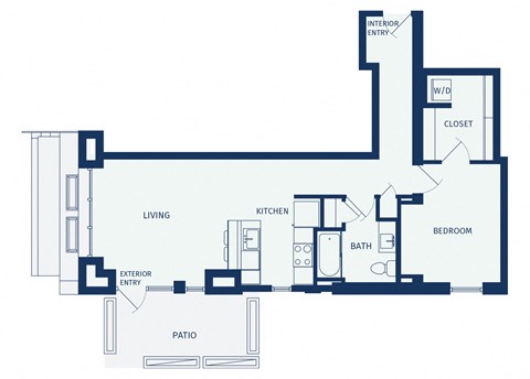 Floor plan for 1 bed, 1 bath, 796 sqft
