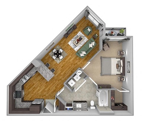 Floor plan for 1 bed, 1 bath, 685 sqft