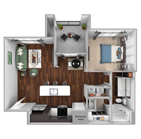 Floor plan for 1 bed, 1 bath, 811 sqft
