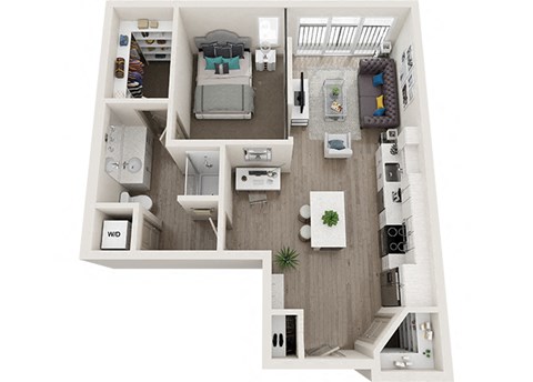 Floor plan for 1 bed, 1 bath, 685 sqft