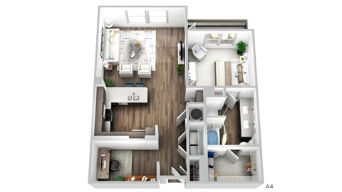 Floor plan for 1 bed, 1 bath, 1060 sqft