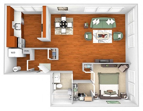 Floor plan for 1 bed, 1 bath, 920 sqft