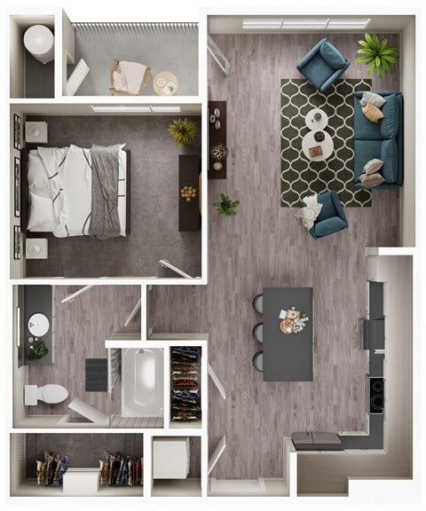 Floor plan for 1 bed, 1 bath, 759 sqft