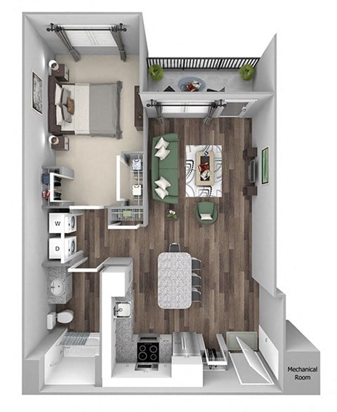 Floor plan for 1 bed, 1 bath, 831 sqft