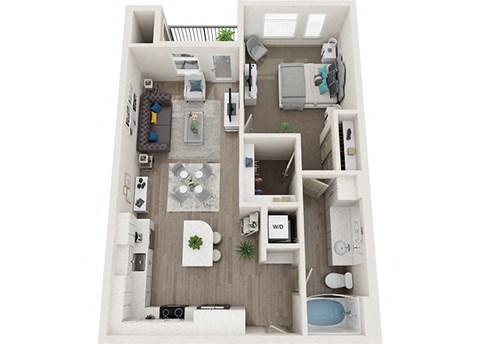Floor plan for 1 bed, 1 bath, 757 sqft