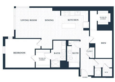 Floor plan for 1 bed, 1 bath, 1308 sqft