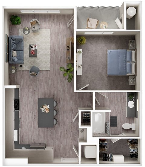 Floor plan for 1 bed, 1 bath, 856 sqft