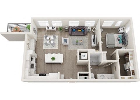 Floor plan for 1 bed, 1 bath, 808 sqft
