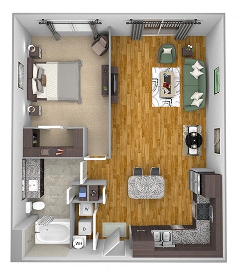 Floor plan for 1 bed, 1 bath, 823 sqft