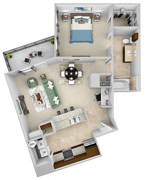 Floor plan for 1 bed, 1 bath, 811 sqft