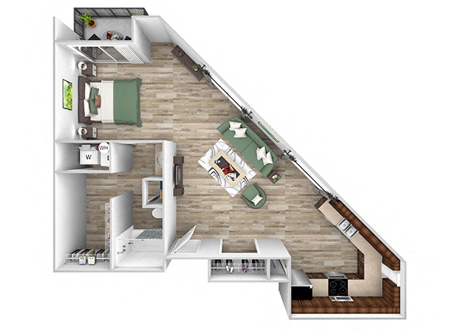 Floor plan for 1 bed, 1 bath, 749 sqft