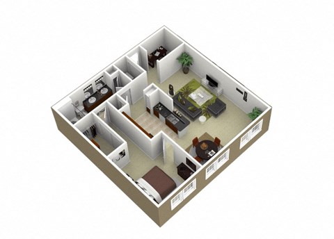 Floor plan for 1 bed, 1 bath, 951 sqft