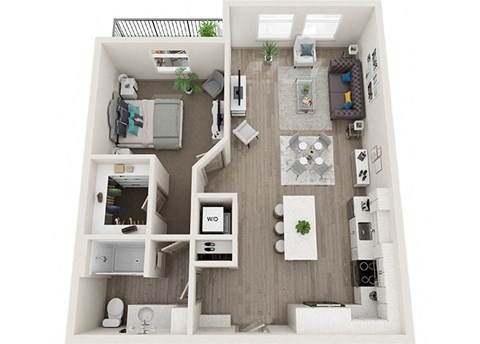 Floor plan for 1 bed, 1 bath, 845 sqft