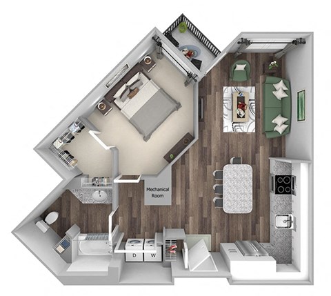 Floor plan for 1 bed, 1 bath, 860 sqft