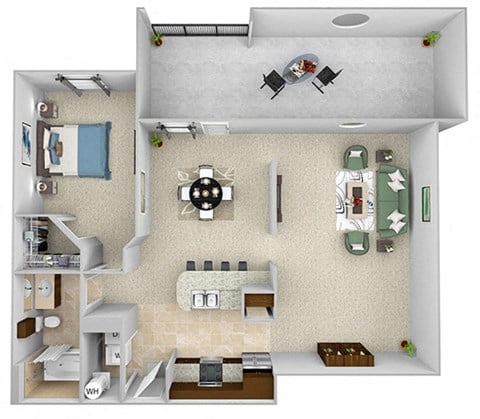 Floor plan for 1 bed, 1 bath, 924 sqft