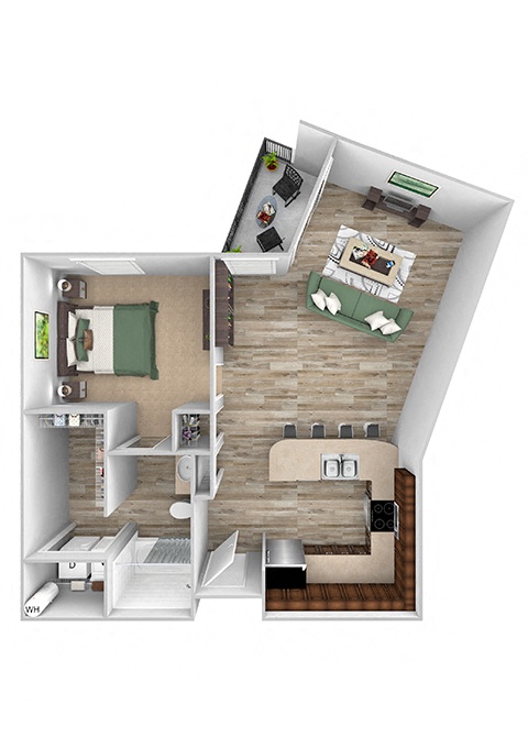 Floor plan for 1 bed, 1 bath, 795 sqft