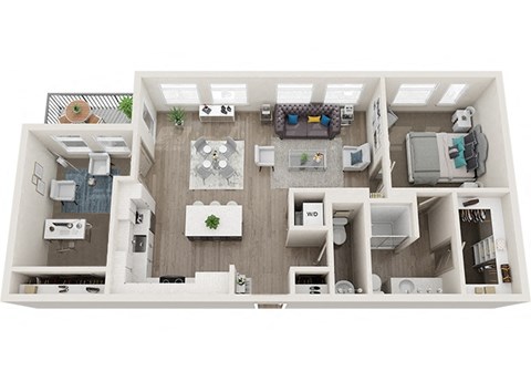 Floor plan for 1 bed, 1 bath, 951 sqft
