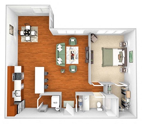 Floor plan for 1 bed, 1 bath, 991 sqft