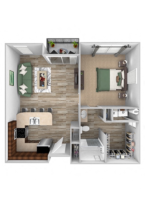 Floor plan for 1 bed, 1 bath, 842 sqft
