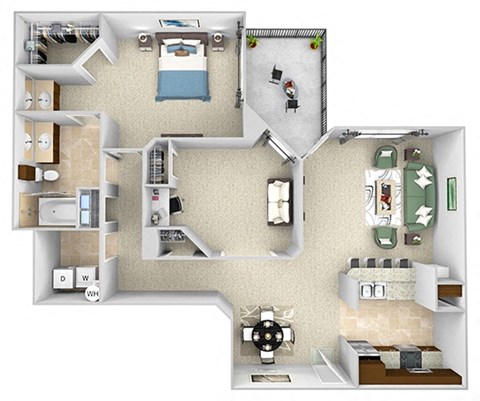 Floor plan for 1 bed, 1 bath, 1012 sqft