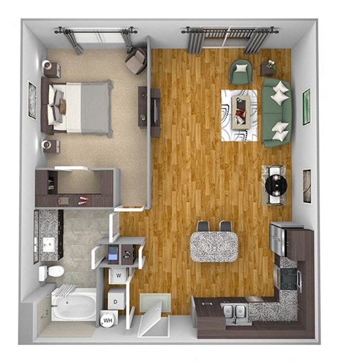 Floor plan for 1 bed, 1 bath, 921 sqft
